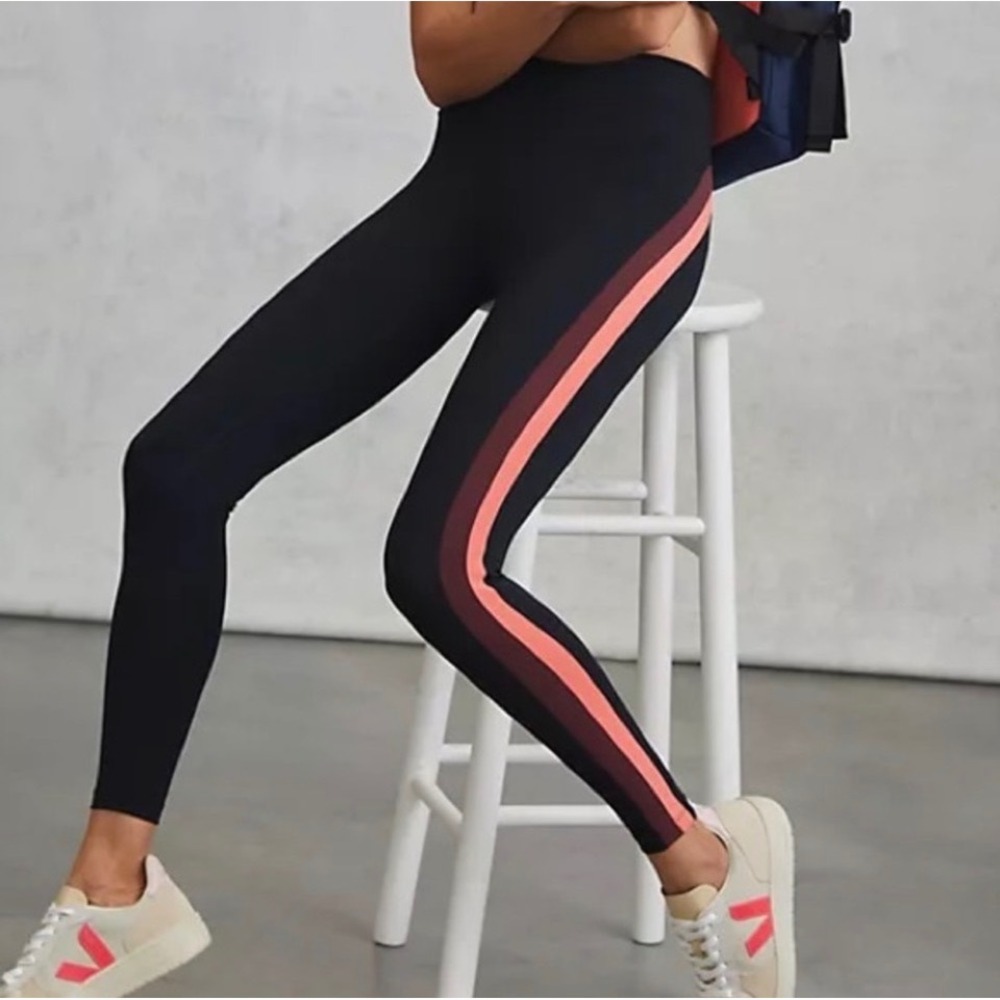 Splits59 Black Leggings with Pink and Coral Side Stripes